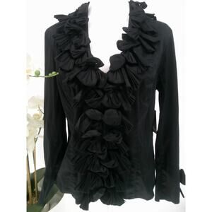 NWT Nic + Zoe Womens Onyx Long Sleeve Bows Pleats Layering Ruffled Blouse Large